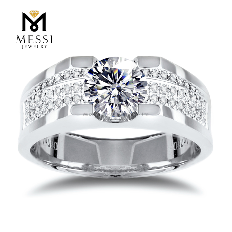 Anillo de bodas de diamantes moissanite DEF de oro blanco de 14k y 18k para hombres