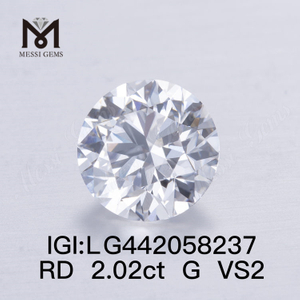 Diamante IGI de talla redonda de diamantes cultivados en laboratorio G VS2 de 2,02 quilates