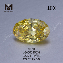 1.72ct FVY OVAL BRILLIANT talla SI1 diamante cultivado en laboratorio