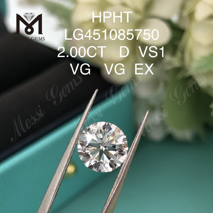 Diamantes de laboratorio HTHP redondos de grado de corte VG de 2,00 quilates D VS1