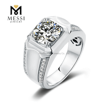 Anillos de plata chapados en oro blanco de 14 quilates y 18 quilates Anillo de moissanita de 9 mm y 3 quilates para hombre