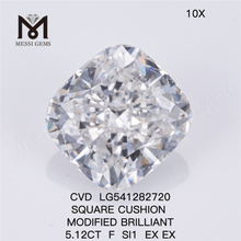 5.12CT F SI1 EX EX MODIFICADO Diamante brillante de talla cojín cultivado en laboratorio
