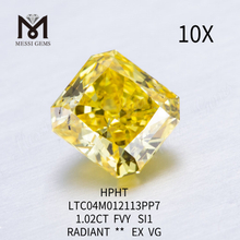 Diamantes Fancy Vivid yellow lab corte radiante 1.02ct SI1 