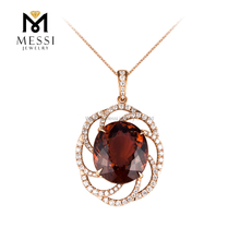 Colgante de oro rosa de 18 quilates para mujer, regalo para hombre, colgante de granate de 13,49 quilates