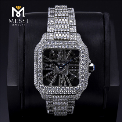 Reloj moissanite de estilo suizo impermeable con esqueleto de doble cara a la moda minimalista de negocios casual