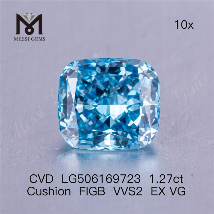 Diamantes de laboratorio VVS de talla cojín azul FIG de 1,27 quilates, 6,55 x 5,93 x 3,97 mm