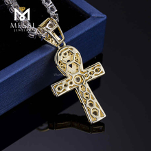 Moda hiphop Regalos 14k oro real oro amarillo Lab diamante cruz collar